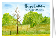 Happy Birthday Neighbor Bird Branches Trees Fall Landscape Painting card