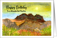 Happy Birthday Pastor Mountains Birds Clouds Sky Landscape Painting card