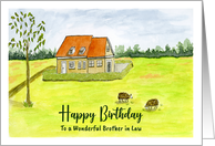 Happy Birthday Brother in Law Farmhouse Farm Sheep Landscape Painting card