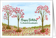Happy Birthday Granddaughter Fall Red Trees Leaves Birds Illustration card