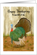 Happy Thanksgiving Group Turkey Wild Bird Trees Nature Illustration card
