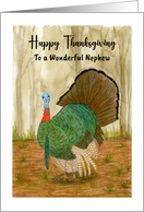 Happy Thanksgiving Nephew Turkey Wild Bird Trees Nature Illustration card