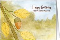 Happy Birthday Husband Acorn Leaves Autumn Sky Nature Landscape Art card