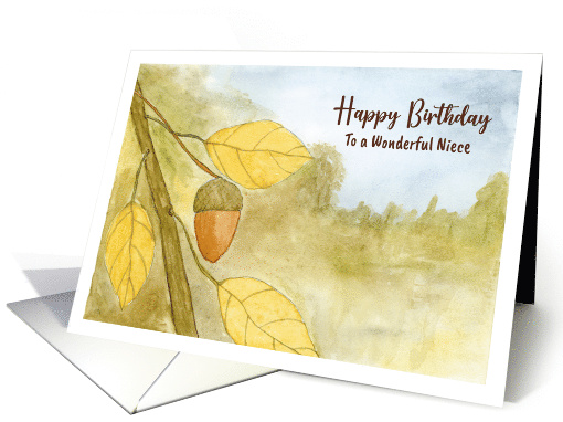 Happy Birthday Niece Acorn Leaves Autumn Sky Nature Landscape Art card
