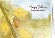 Happy Birthday Wife Acorn Leaves Autumn Fall Sky Nature Landscape Art card