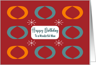 Happy Birthday For Him Retro Geometric Shapes Ovals Mid Century Stars card