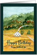 Happy Birthday From Both Trees House Landscape Mountain Illustration card