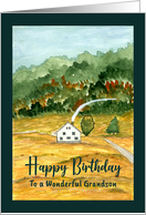 Happy Birthday Grandson House Trees Landscape Mountain Illustration card