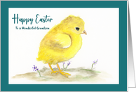 Happy Easter Grandson Yellow Chick Bird Baby Chicken Fowl Watercolor card