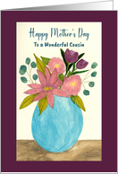 Happy Mother’s Day Cousin Pink Flowers Floral Bouquet Vase Watercolor card
