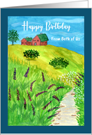 Happy Birthday From Couple Houses Landscape Creek Sky Wildflowers card