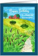 Happy Birthday Granddaughter Houses Landscape Creek Wildflowers Art card