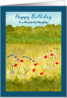 Happy Birthday Neighbor Landscape Poppy Wildflowers Meadow Watercolor card