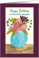 Happy Birthday Granddaughter Pink Flowers Floral Still Life Watercolor card