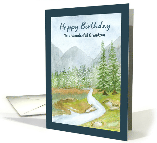Happy Birthday Grandson Landscape Evergreen Trees Creek... (1821606)