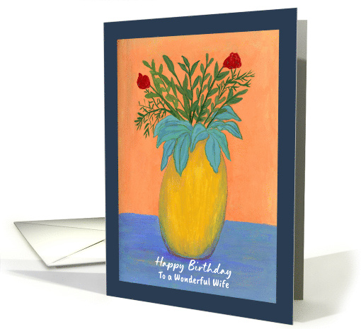 Happy Birthday Wife Red Flowers Floral Botanical Yellow... (1824100)