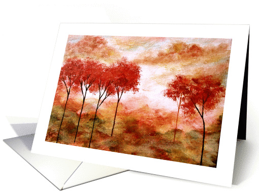 Valentine Romance, Abstract Landscape Art, Red Skinny Trees card