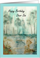 Happy Birthday Dear Son, Abstract Landscape Trees Art, Forest Painting card