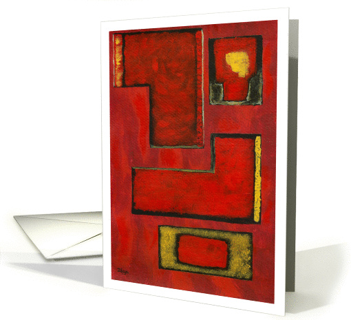 Detached, Abstract Expressionist Art, Red, Black and Gold Forms card