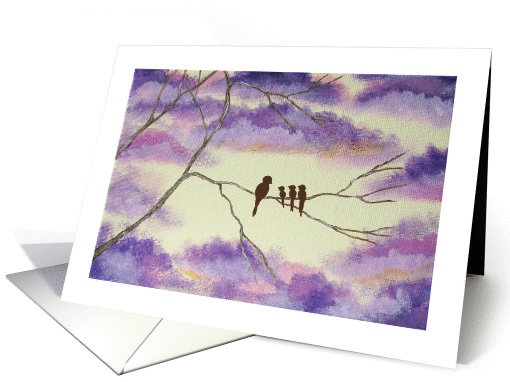 A Mothers Blessings, Birds In Tree, Purple Clouds, Abstract Art card