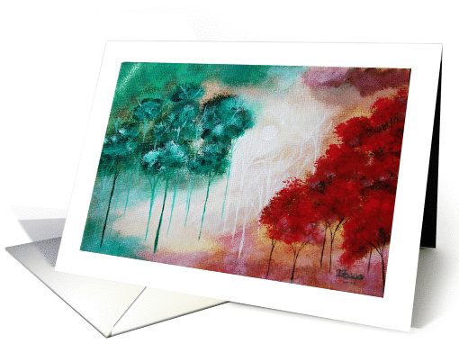 Enchanted, Tall Skinny Trees, Abstract Art Landscape Painting card