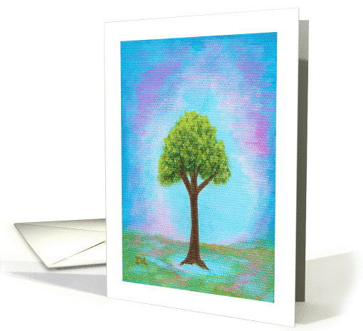 Happy Little Tree, Abstract Landscape Art, Green Tree card (697428)