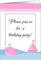 Pink Nautical Whale Sail Boat Birthday Party Invitation card