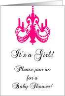 Chic Chandelier Hot Pink and White Baby Shower Invitation card