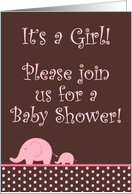 Girly Pink Elephant Polka Dot Baby Shower Invitation card