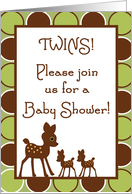 Forrest Woodland Animals Deer Mom and TWIN Baby Deer’s Baby Shower Invitation card