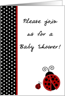 Red Lady Bug, Black and White Polka dot Boarder Baby Girl Shower Invitation card
