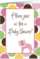 The Queen of the Jungle Pink Tiger Zoo Animals Polka Dot Girl Baby Shower Invitation card