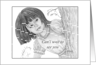 Can’t Wait To See You - Girl Behind Tree Pencil Drawing card