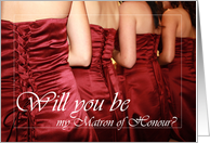 Will you be my matron of honour, women in red dresses card