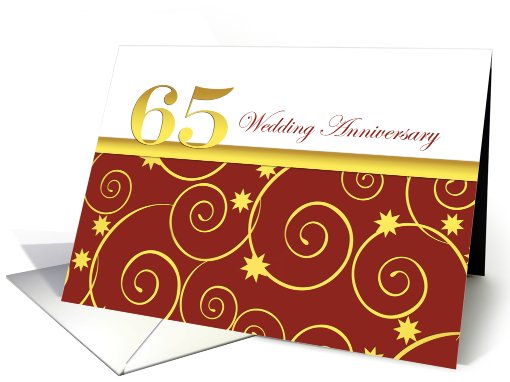 65th wedding anniversary invitation, golden swirls on red... (738553)