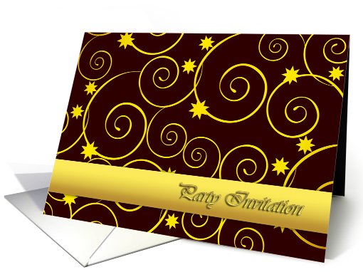 Elegant party invitation, golden floral design on black card (743380)