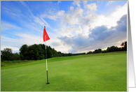 Golf course with a red flag, blank card