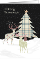 Christmas with a Plaid Tree Deer & Starry Night card