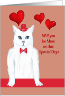 Valentine with White Cat and Hat card