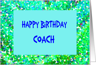 Birthday for Coach, Turquoise and Green Digital Design card