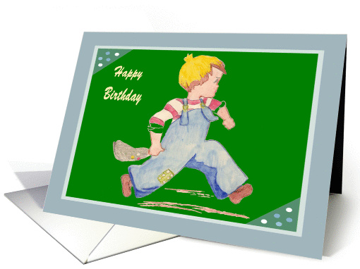 5th Birthday, Drawing of Young Boy Running, Retro card (657038)
