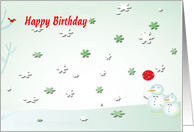 Birthday in Winter, Two Snowmen and Snow Falling card