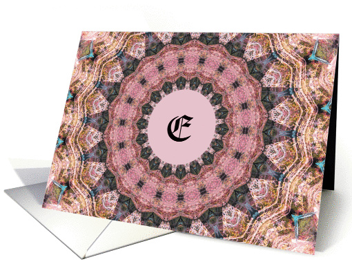 Thank You Card for Gift, Monogram E, Kalidescope Design in Pink card