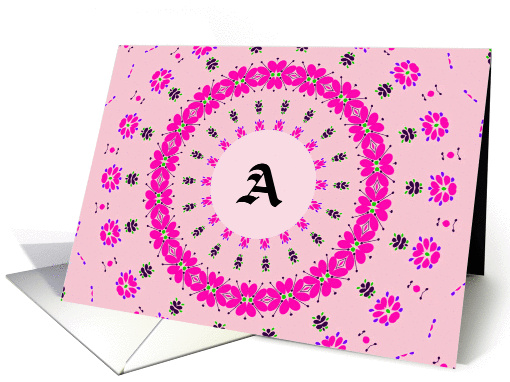 Blank Monogram Letter A in Pink Flowers card (941528)