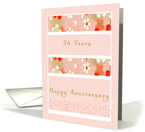Anniversary Card for the 34th Year, Peach with Flowers card (945307)