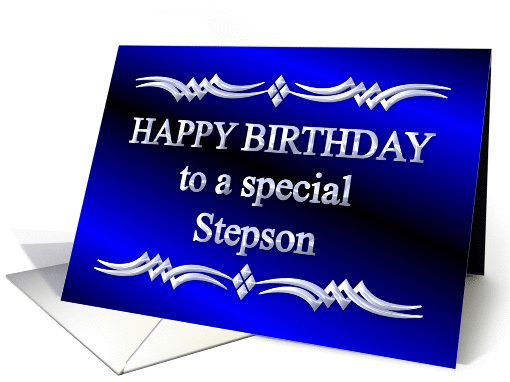 Happy Birthday Stepson Blue and Silver card (1149180)
