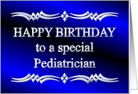 Happy Birthday Pediatrician Blue and Silver card