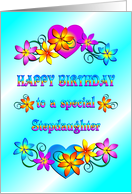 Happy Birthday Stepdaughter Flowers and Hearts card