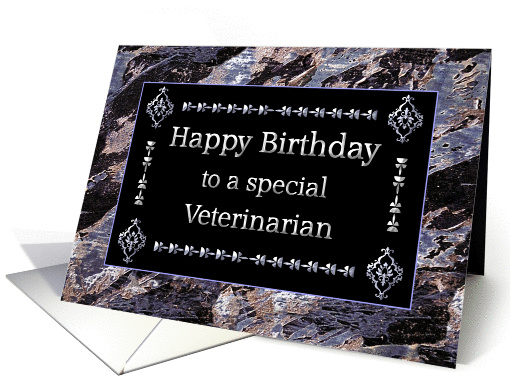 Happy Birthday Veterinarian Marble Black and Silver card (1208886)