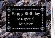 Happy Birthday Minister Marble Black and Silver card